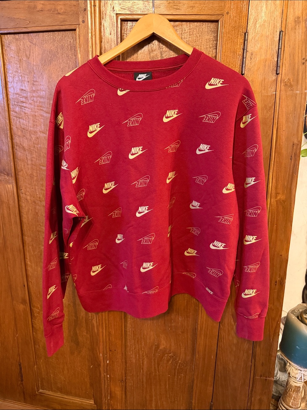 Nike Women's Burgundy Crewneck with Multicolor Logo Print